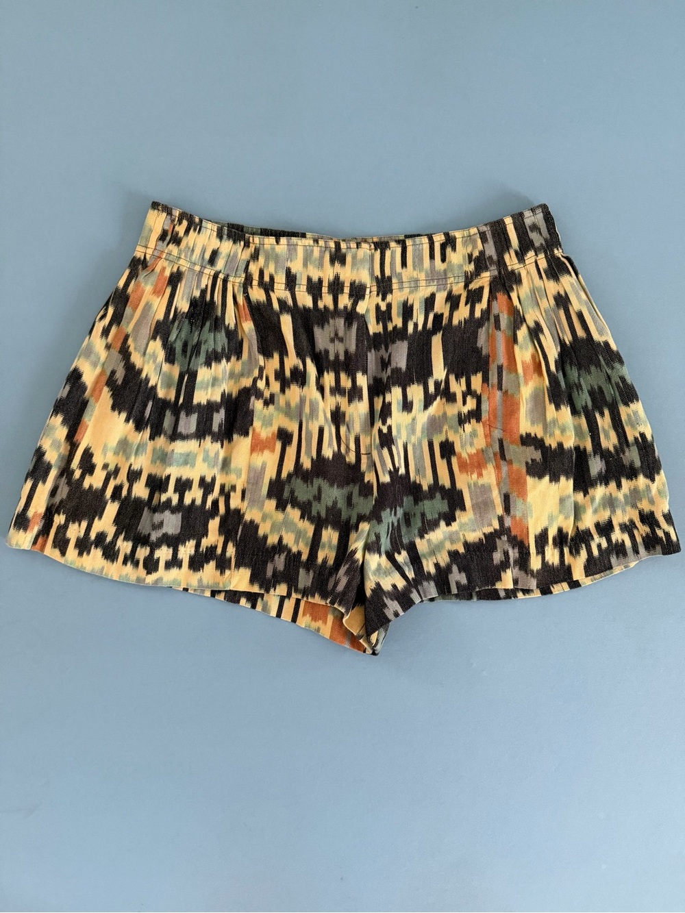 Ulla Johnson Jaya Yellow Multi Ikat‎ High Waisted Flared Leg Shorts